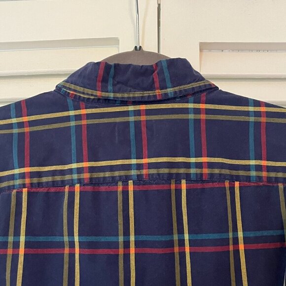 J. Crew Factory men's holiday buttondown shirt navy plaid large cotton - Picture 6 of 9